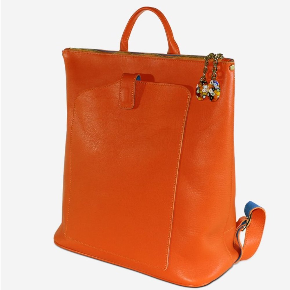 Convertible Orange Leather Backpack Tote